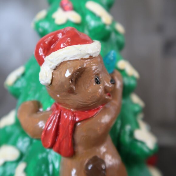Vintage Lit Ceramic Teddy Bear Christmas Tree Handpainted Santa Claus Lighted - Picture 9 of 13